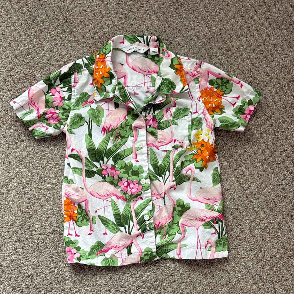 Janie and Jack Flamingo Print Short Sleeve Shirt